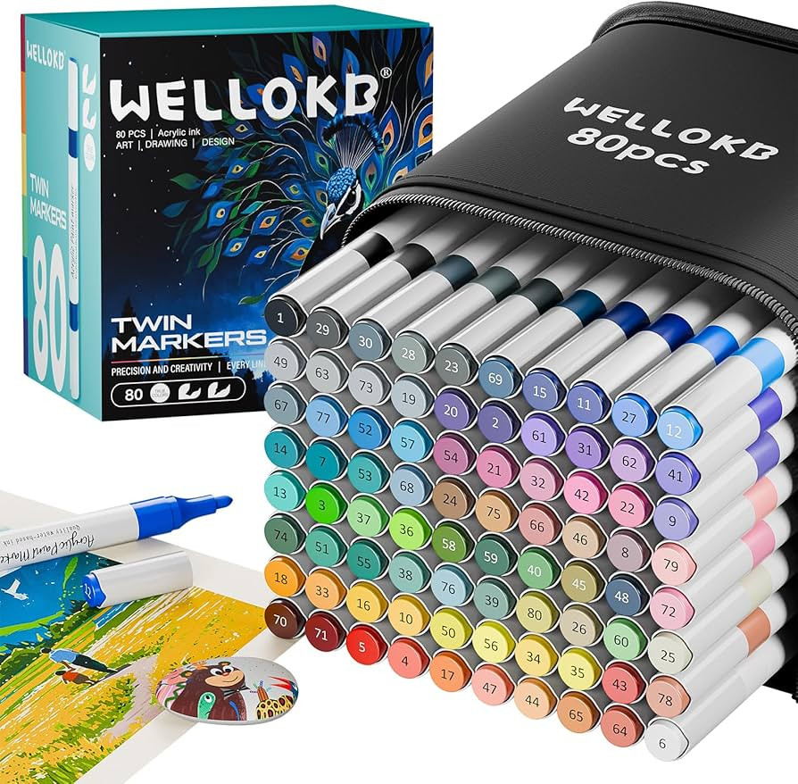 80 Colors Dual Tip Acrylic Paint Markers, Fabric Markers, Brush Tip Permanent Acrylic Paint Pens ... | Amazon (US)