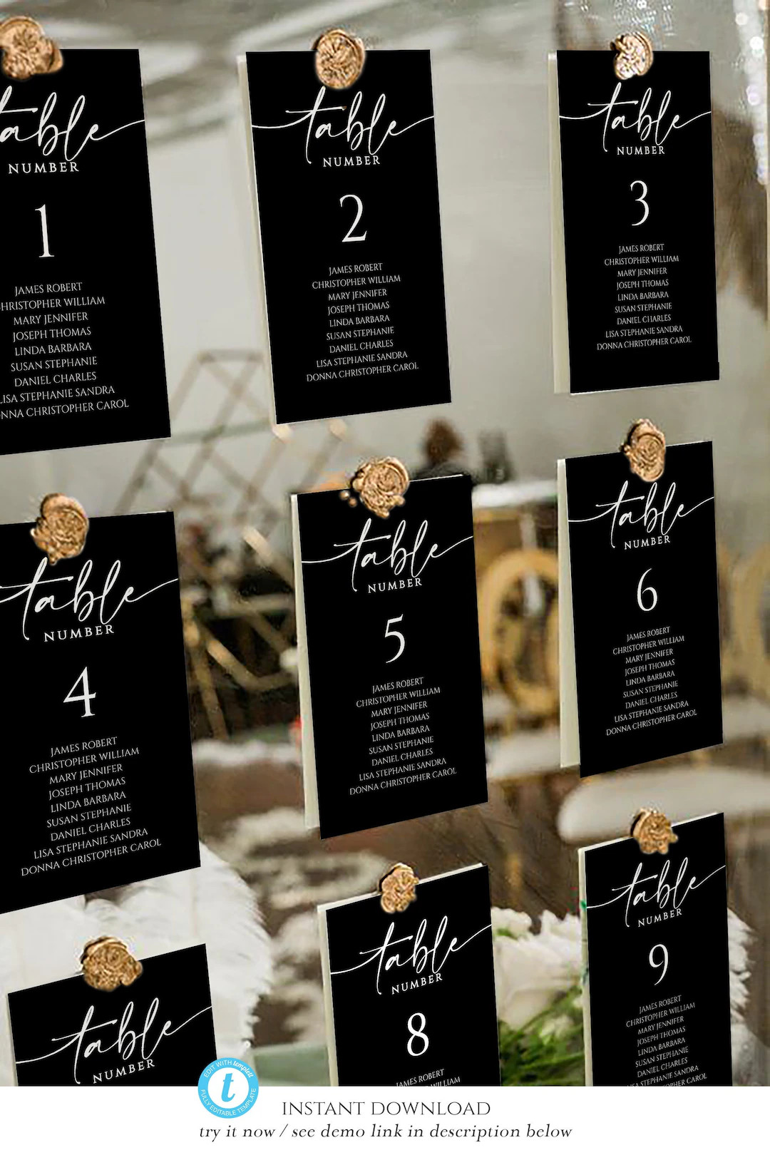 3x5 Black Wedding Seating Card Template, Black Table Seating Chart printable, Editable Seating pl... | Etsy (US)