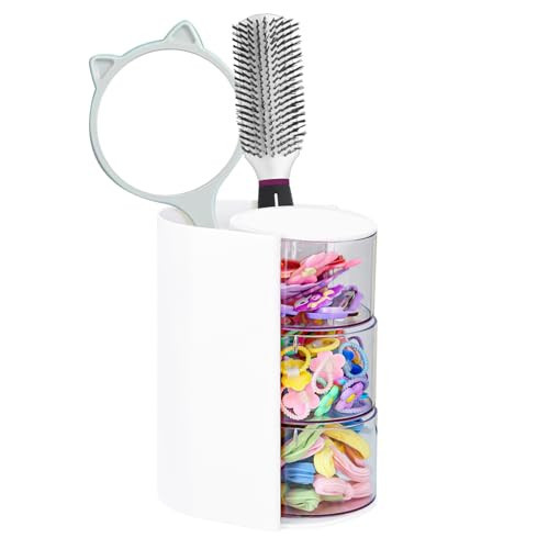 Hair Accessories Organizer with Hair Brush Holder, Rotatable Makeup Brush and Jewelry Storage Box for Hair Clips, Earrings, Necklaces, Bracelets, Rings, and Daily Accessories (White, 3-Layer) | Amazon (US)