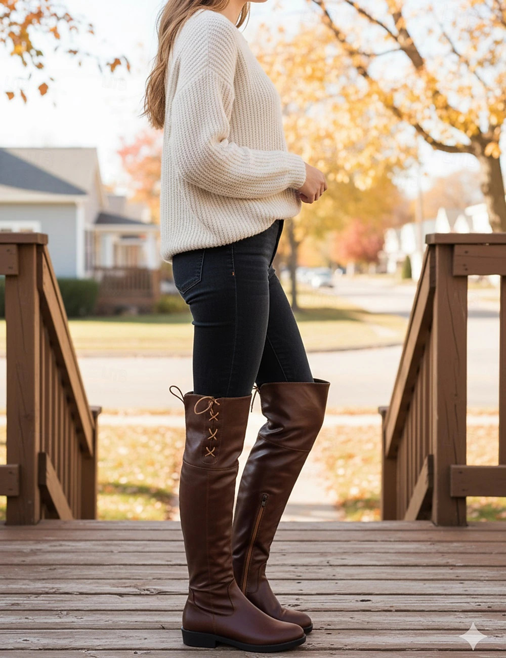 Women's Brown Knee-High Riding Boots with Side Lace-Up - Stylish and Casual Tall Boots for Fall 2... | Lightinthebox