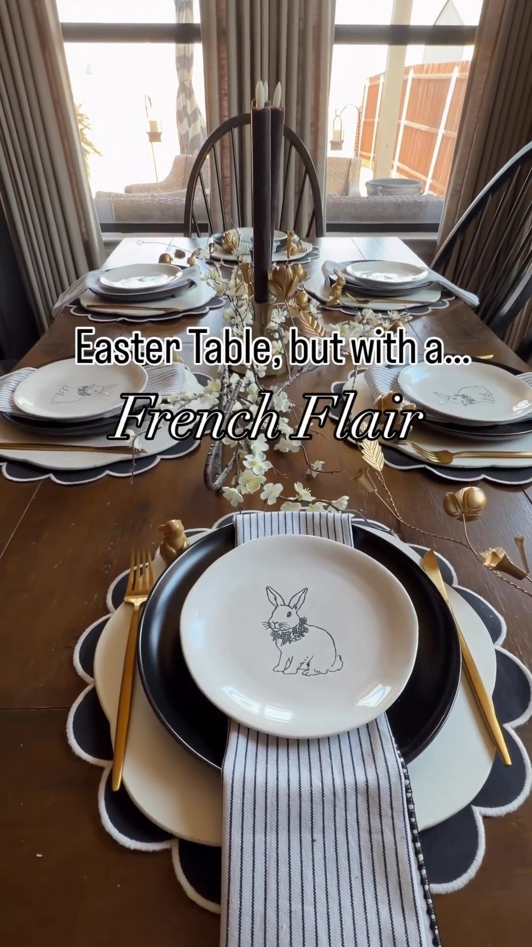 Ooo LaLa French inspired Easter table with black and white and pops of gold, table decorations, entertaining ideas, table napkins, neutral table decorations 

#LTKHome #LTKSeasonal #LTKSpringSale