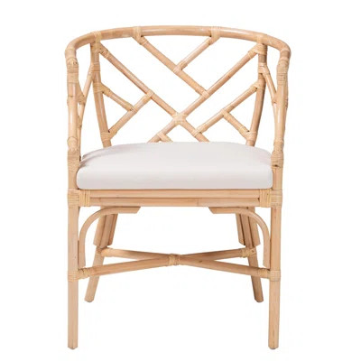 Bali & Pari Padma Natural Rattan Dining Chair - Handwoven Barrel Accent Chair With Bamboo-Style Frame And Lattice Detail For Boho, Coastal, Or Tropica | Wayfair North America