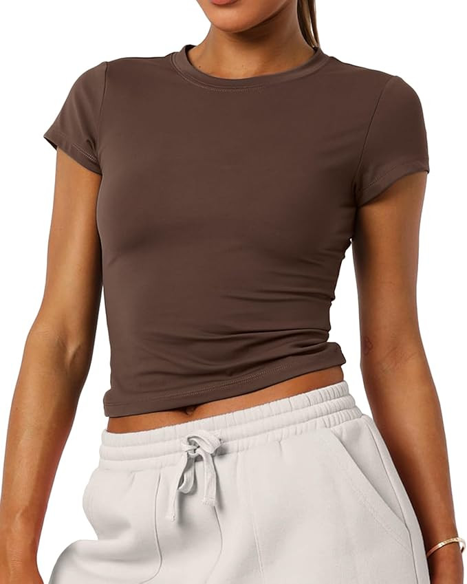 Women's Basic Summer Short Sleeve Crewneck T-Shirts Y2K Cute Going Out Tops Baby Tee | Amazon (US)