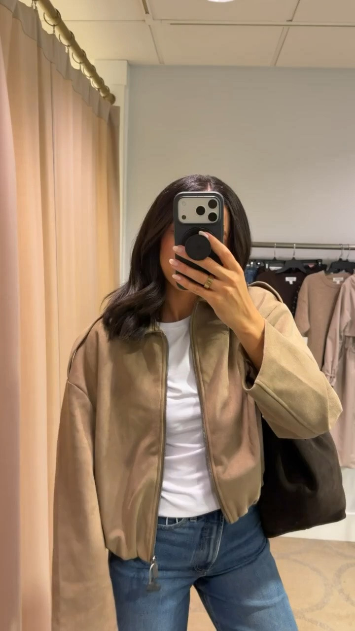 Fall outfit 🍁🍂 Wearing size S white tee, size S suede jacket, jeans fit tts 

fall fashion, nsale, nordstrom sale, nordstrom anniversary sale, nordstrom sale outfit, sale outfit, fall shoes, mom outfit, postpartum outfit, casual outfit, casual chic outfit, pistola jeans, designer jeans