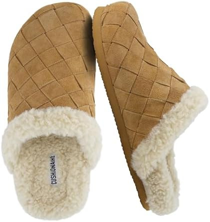 CUSHIONAIRE Cliché Genuine Suede Woven Mule Slippers for Women Indoor and Outdoor - Slip On Faux... | Amazon (US)
