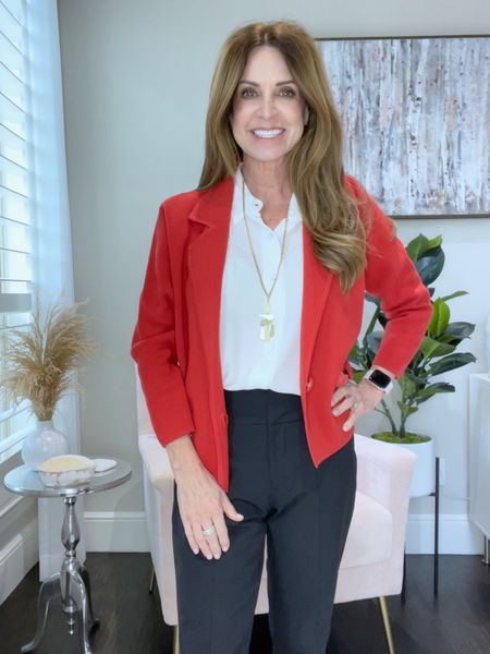 I love this outfit from Cabi! It's perfect to wear as a workwear outfit or for a transition look! Bright red cardigan sweater with a white button down top and black pants.
#officeoutfit #falloutfit #fashionfinds #midlifestyle

#LTKbeauty #LTKworkwear #LTKstyletip