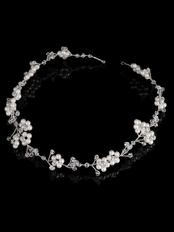 White Wedding Headband Crystal Headpieces Rhinestones Pearls Flower Bridal Hair Accessories | Milanoo
