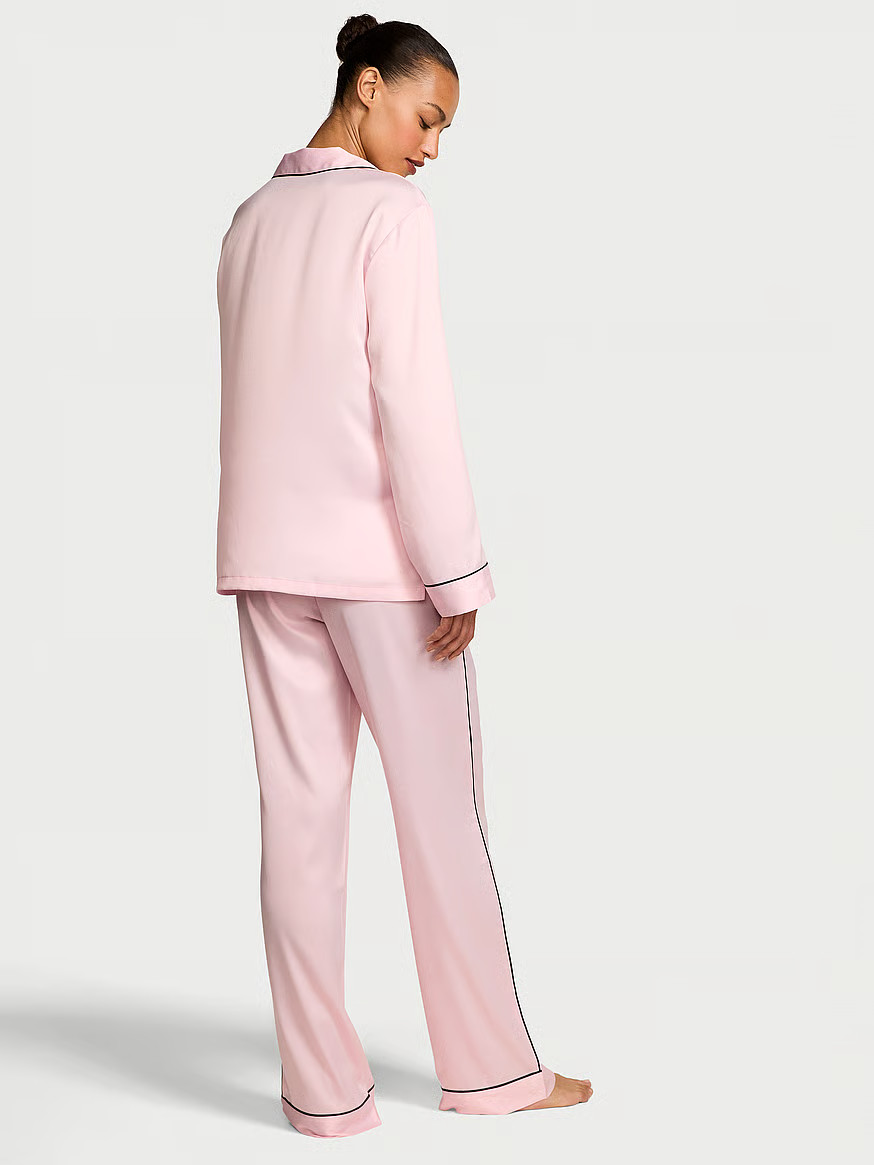 Buy Glazed Satin Long Pajama Set, Angel Pink W Collar Embroidery - Order Pajamas Sets online - Vi... | Victoria's Secret (US / CA )