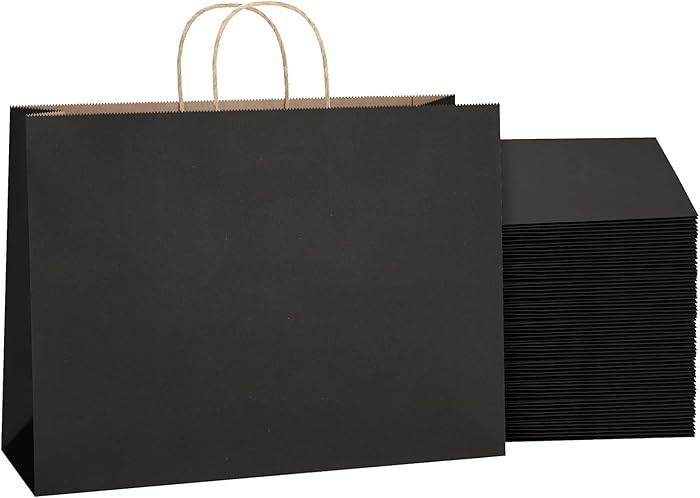 SHOPDAY Black Paper Bags with Handles 16x6x12, 25 Pack Large Kraft Paper Bags Bulk, Tote Bag Shop... | Amazon (US)