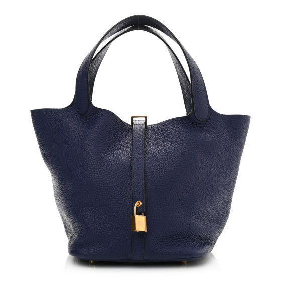 HERMES Taurillon Clemence Picotin Lock 22 MM Bleu Encre | FASHIONPHILE (US)