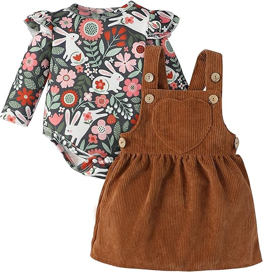 Newborn Baby Girl Clothes Ruffle Romper for Baby Girls Floral Long Sleeve Heart Suspender Skirt I... | Amazon (US)