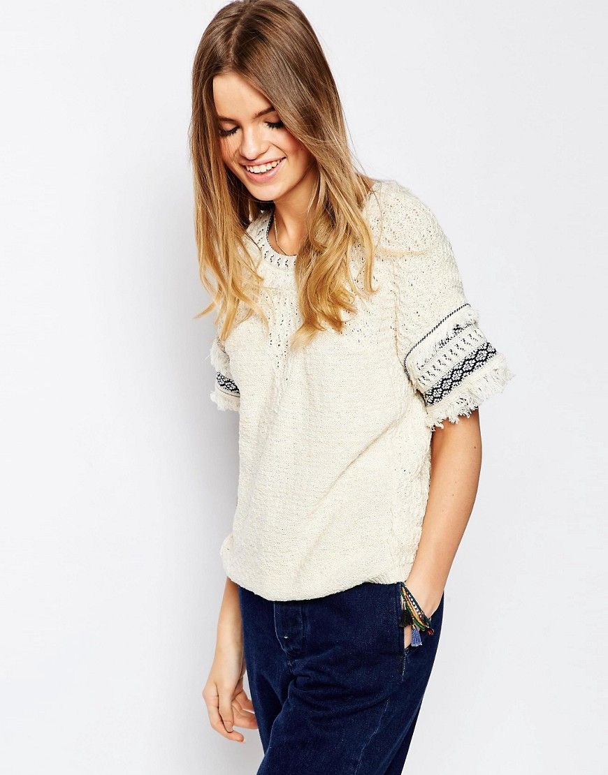 ASOS Knitted Tee In Stitch With Fringing | ASOS US