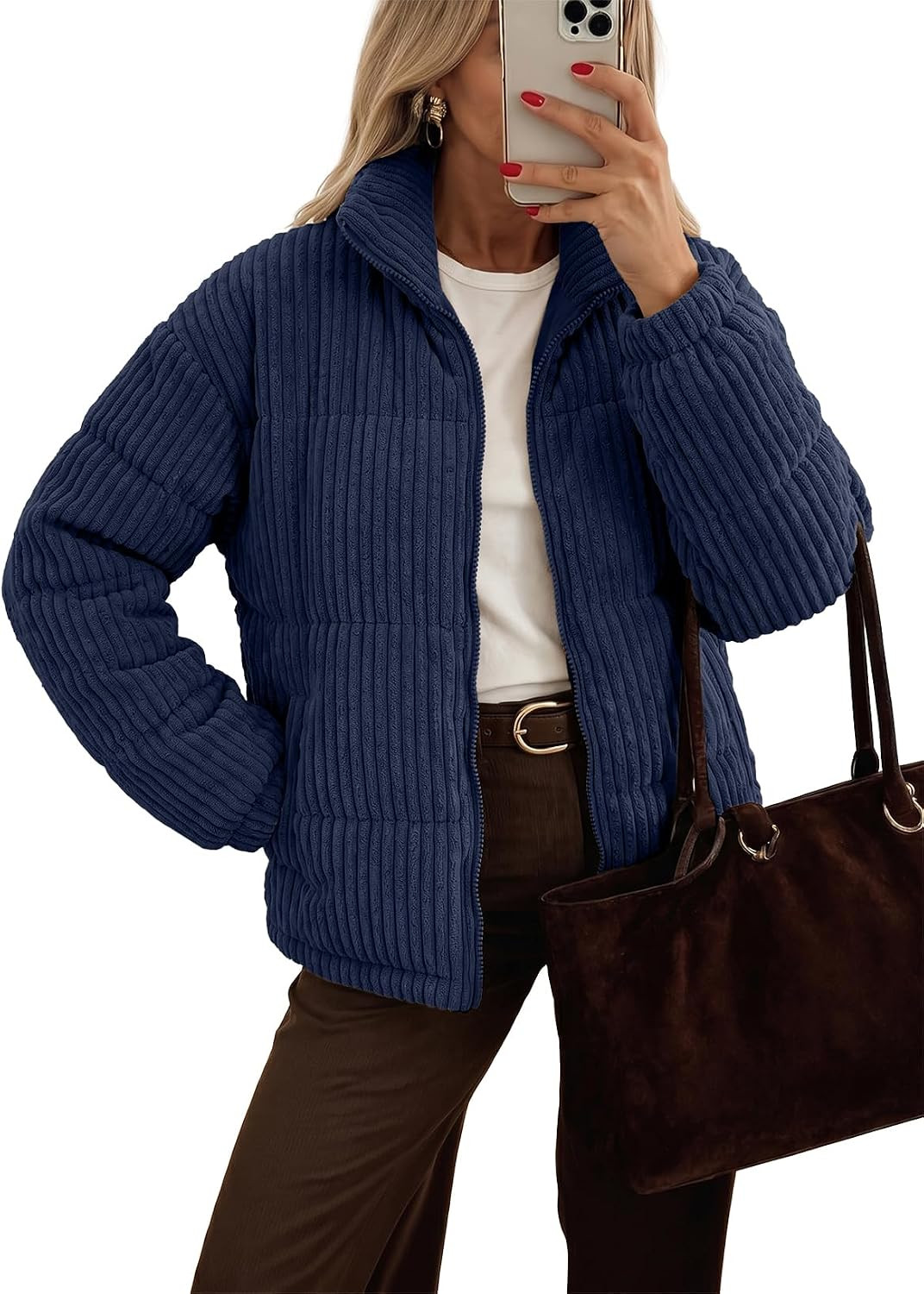 Dokotoo Women's 2026 Winter Cropped Jacket Zip up Corduroy Quilted Coat | Amazon (US)