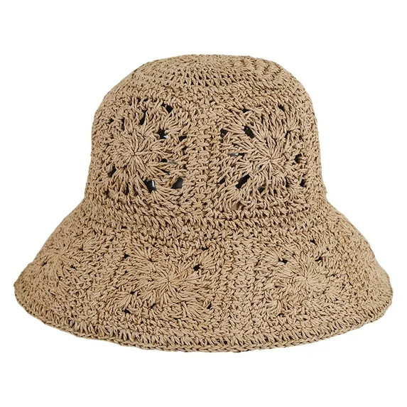 Women Straw Sun Hat Floral Woven Crochet Bucket Hat Accessories Beach Hat Hand Woven Boho Foldabl... | Walmart (US)