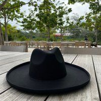 Black Fedora Hat, Wide Brim Up Fedora For Men, Women, Stylish Stiff Felt Oversized Hat | Etsy (US)