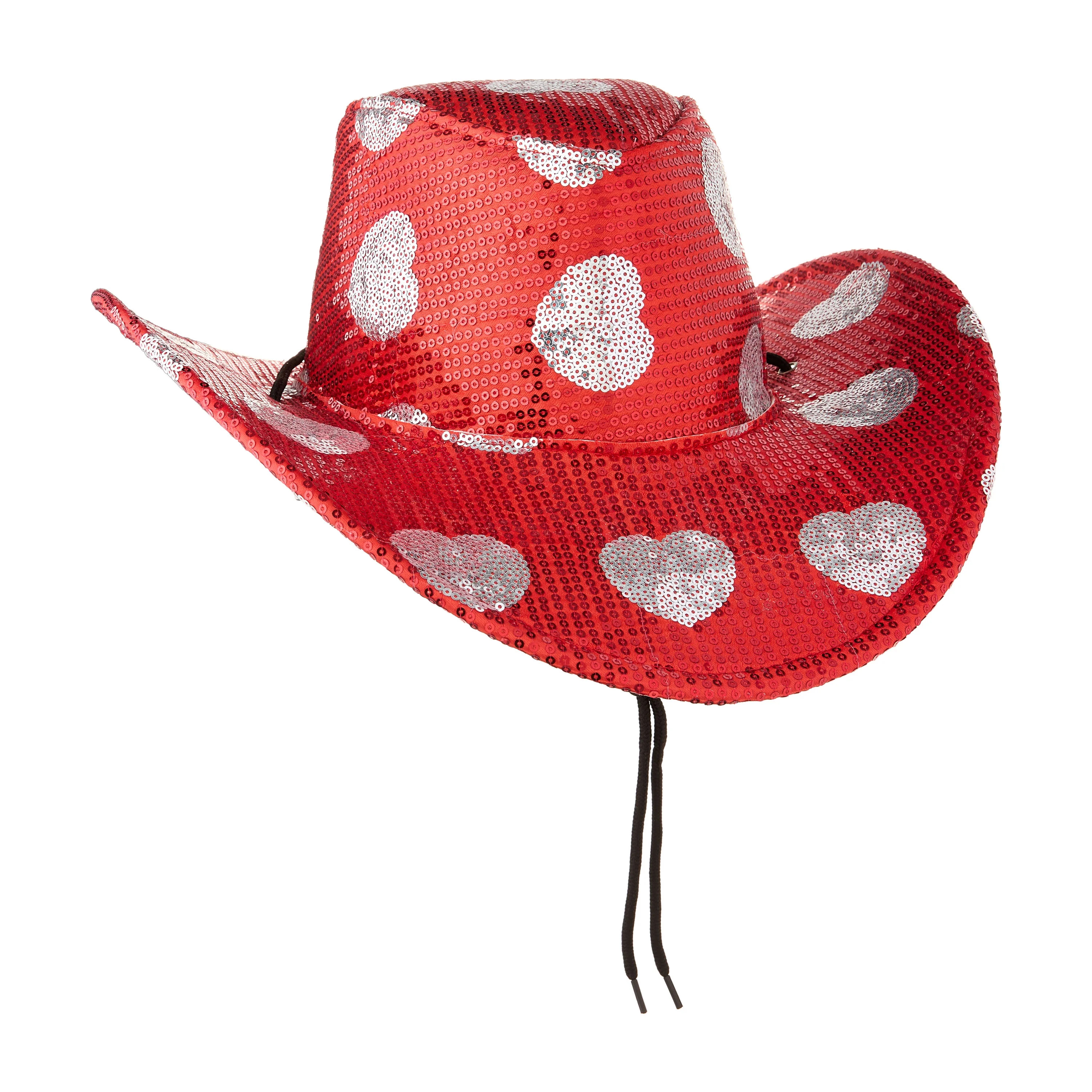 Sequin Hearts Cowboy Hat, Red and Silver, Valentine's Day by Way To Celebrate | Walmart (US)