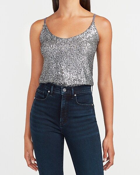 Sequin V-neck Cami | Express