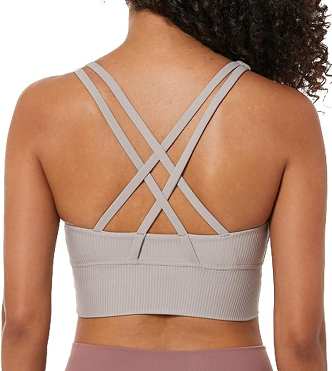 Lavento Strappy Sports Bras for Women Longline Padded Medium Support Yoga Training Bra Top | Amazon (US)
