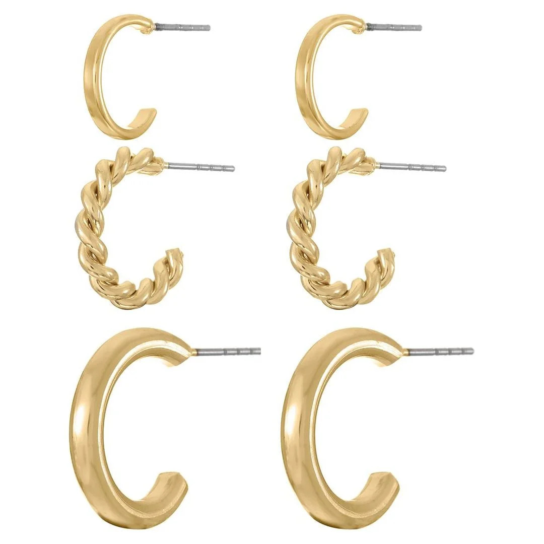 Time and Tru Gold Hoop Earring Trio for Women, 3 Pairs | Walmart (US)