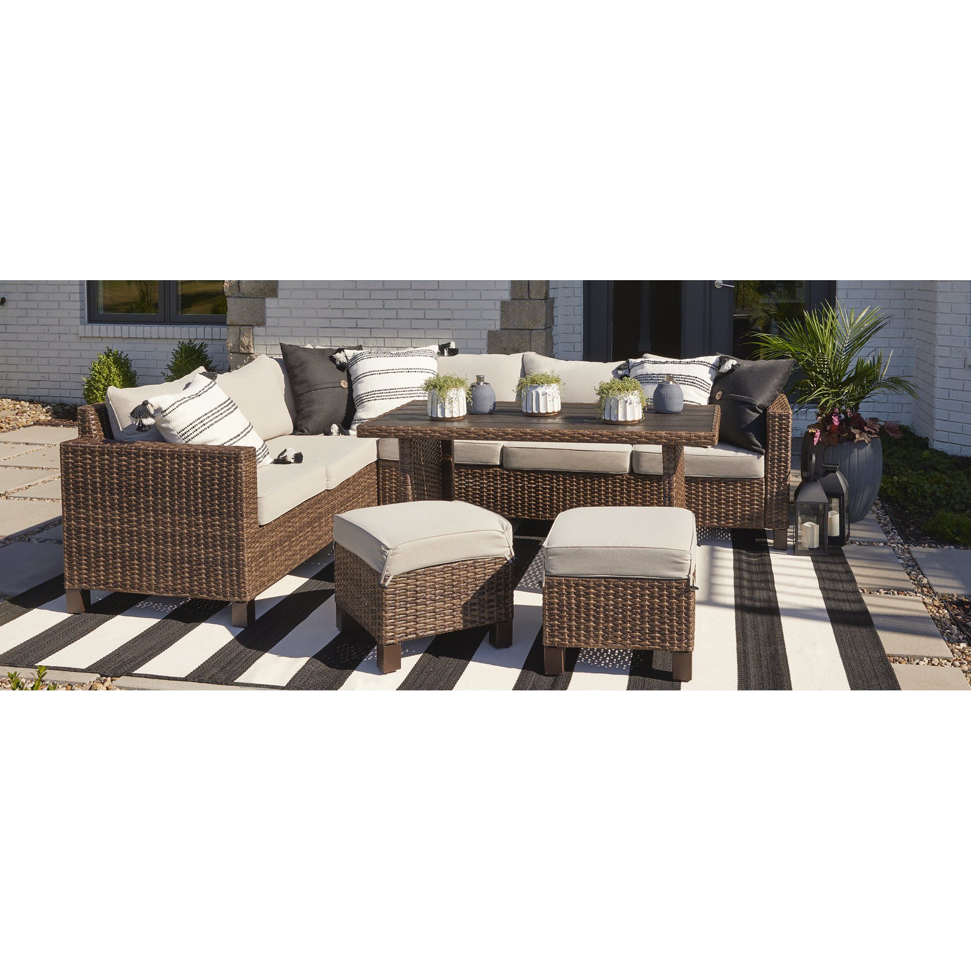 Better Homes & Gardens Brookbury Wicker Sectional Sofa Patio Dining Set, 5 Pieces | Walmart (US)