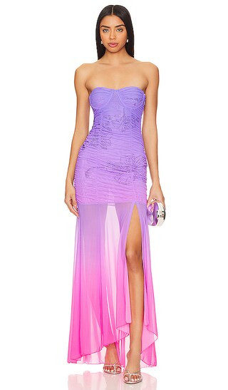 Blake Ruched Long Dress in Purple & Pink Strapless Dress Strapless Gown Maxi Wedding Guest Dress | Revolve Clothing (Global)