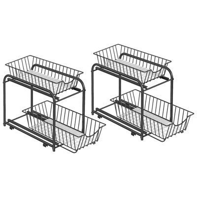 SONGMICS 2-Pack 2-Tier Pull Out Cabinet Organizers, Under Sink Organizer, Bathroom Organizer and Storage, Sliding Basket Drawers, Stackable, Black | Target