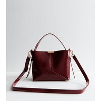 Dark Burgundy High Shine Panelled Bucket Bag Vegan New Look | New Look (UK)