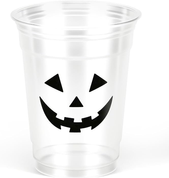 AllReal 50Pcs Halloween Pumpkin Face 12oz Clear Plastic Cups | Amazon (US)