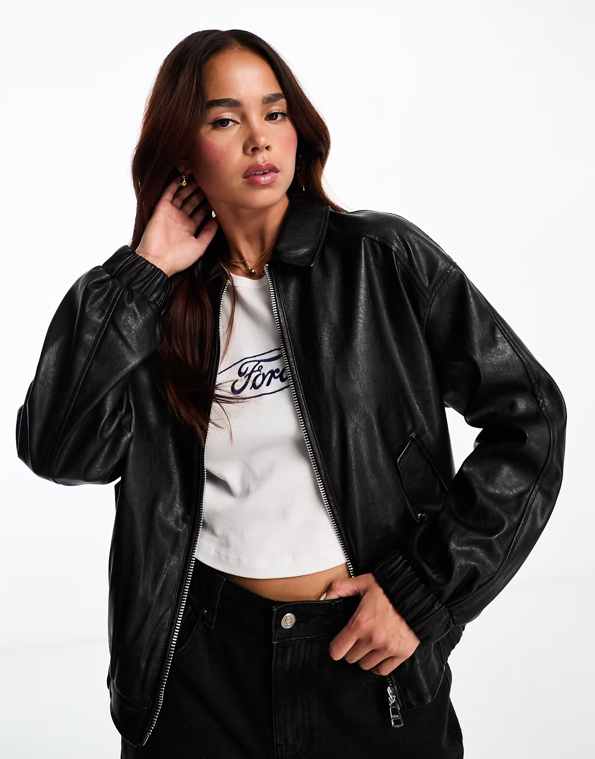 Bershka faux leather dad jacket in black | ASOS (Global)