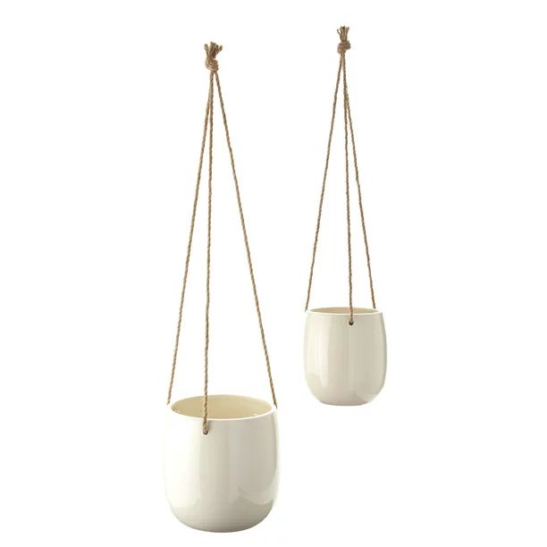 Hanging Ceramic Planters for Indoors or Outdoors with Hemp Hangers - Set of 2 | Walmart (US)