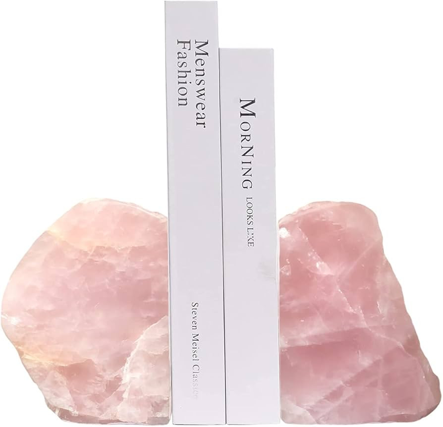 Rose Quartz Bookends Pink Crystal Decorative Book Ends Office Home Decor Small 1 Pair 2-3 Lbs | Amazon (US)
