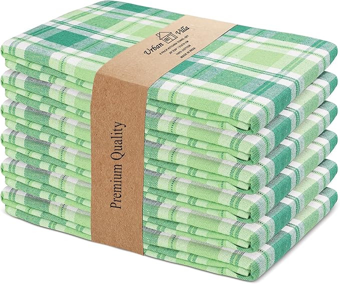 Urban Villa Green Checks Kitchen Towels Set of 6 Buffalo Checks Kitchen Towels 20X30 Inches 100% ... | Amazon (US)