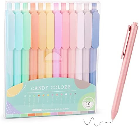 WY WENYUAN 12-Pcs Ballpoint Pens, Comfortable Writing, Pastel Retractable Pretty Journaling, Blac... | Amazon (US)