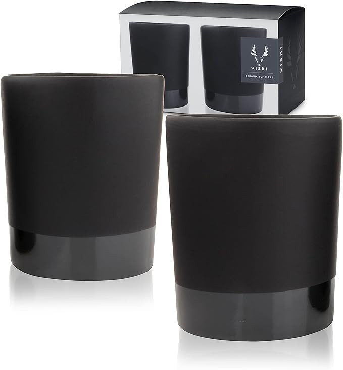 Viski Harrison Tumblers, Rocks Glass, Matte Black Stoneware Lowball Glasses, Dishwasher Safe Cera... | Amazon (US)
