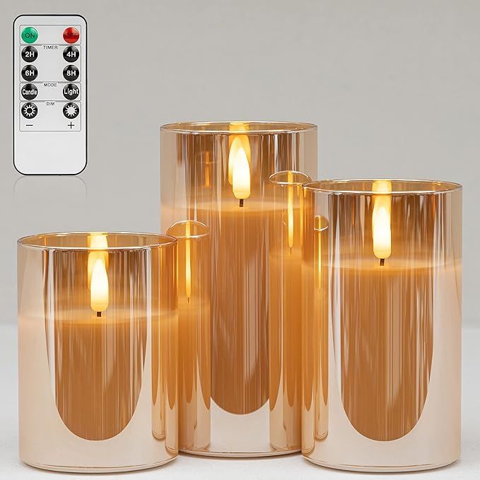 ANGELLOONG Glass Flickering Flameless Candles with Remote, Battery Operated Candles with Timer, F... | Amazon (US)