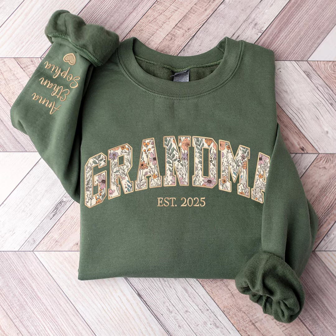 Custom Embroidered Grandma Sweatshirt, Grandma Floral Applique Sweatshirt, Grandma Sweater, Gift ... | Etsy (US)