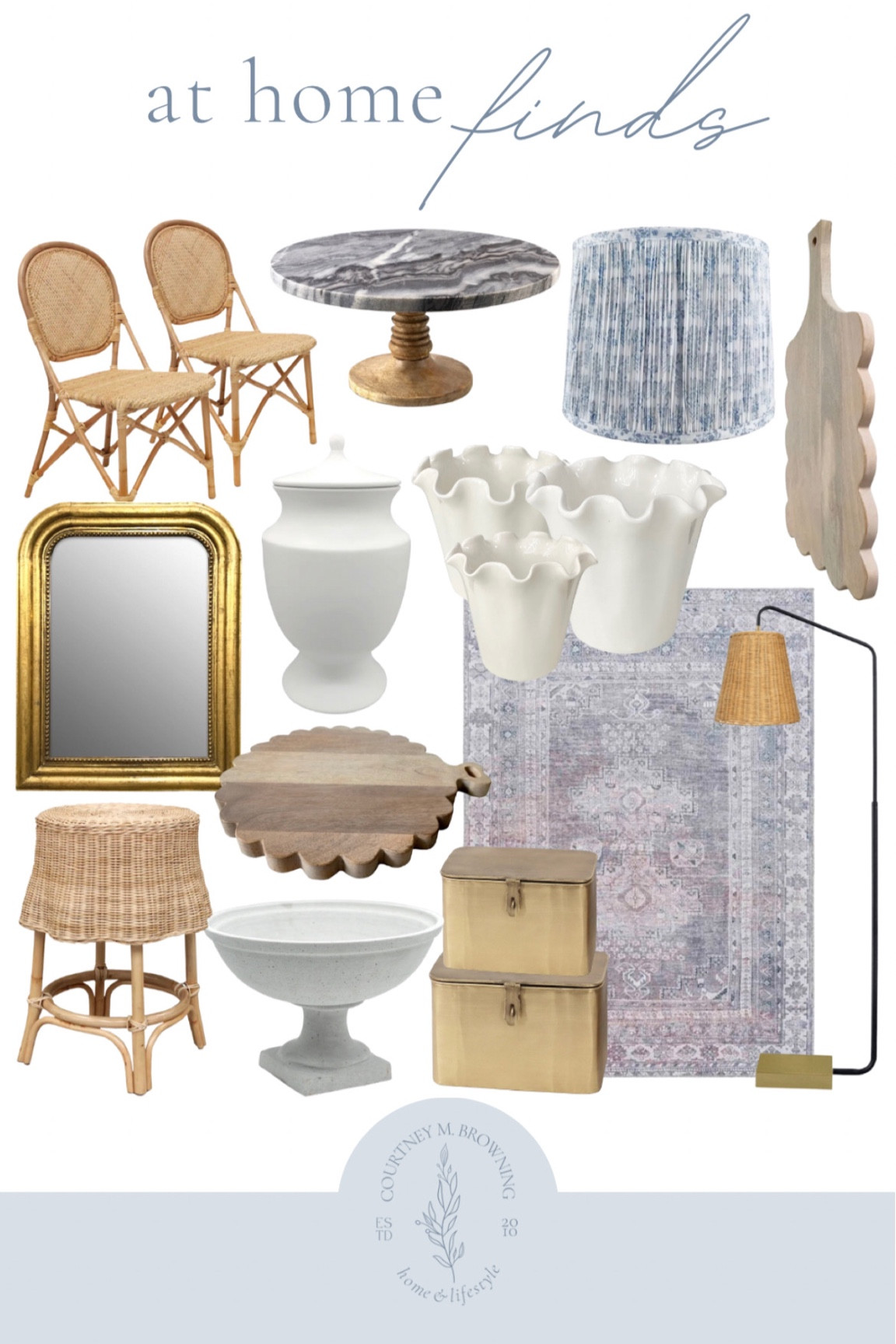 At home finds! Affordable home decor, budget decor, home accessories, rattan chairs, blue rug, scalloped cutting board 

#LTKunder50 #LTKhome #LTKFind