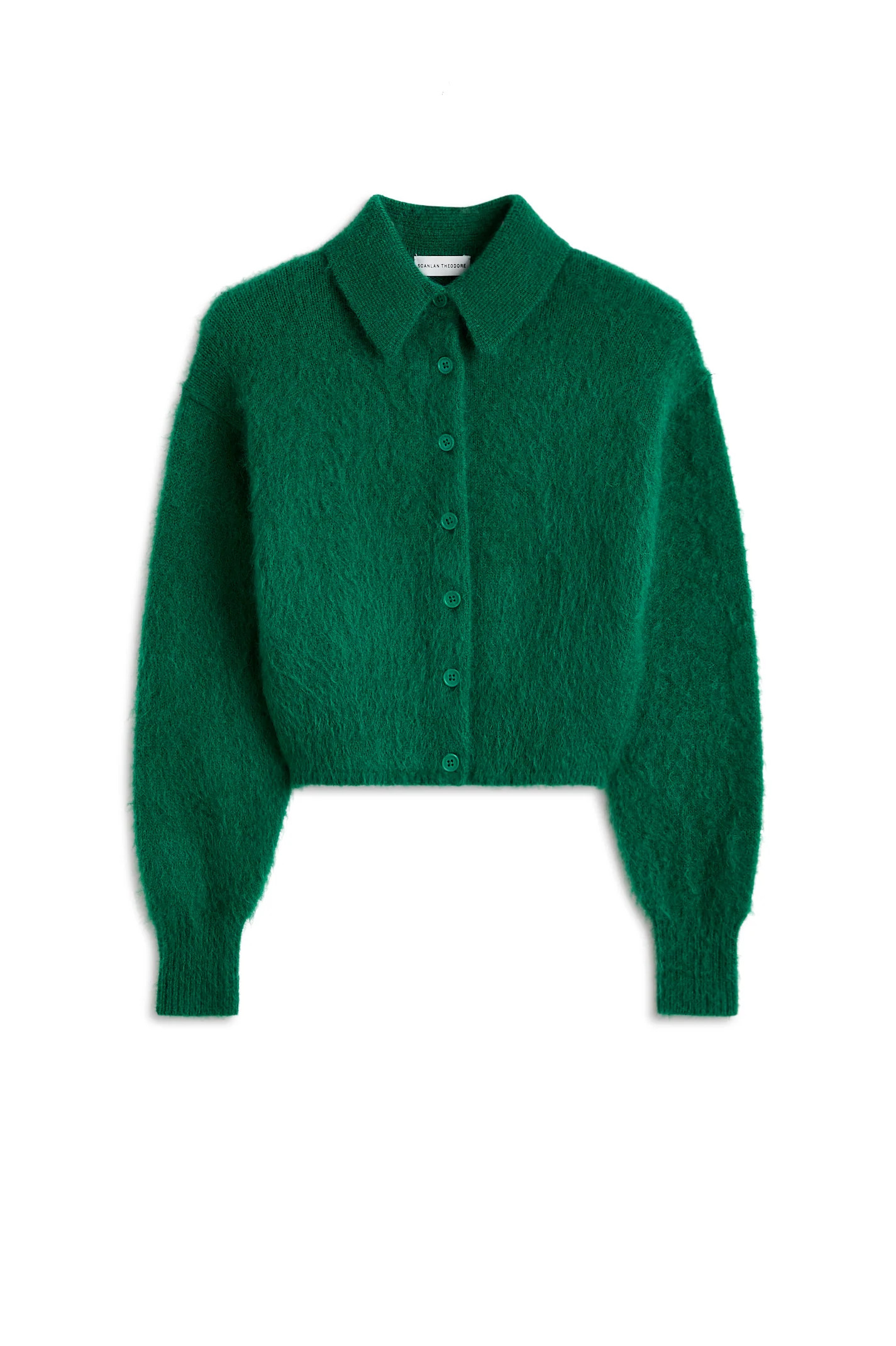 BRUSHED MOHAIR COLLARED CARDIGAN - EMERALD - Scanlan Theodore | Scanlan Theodore
