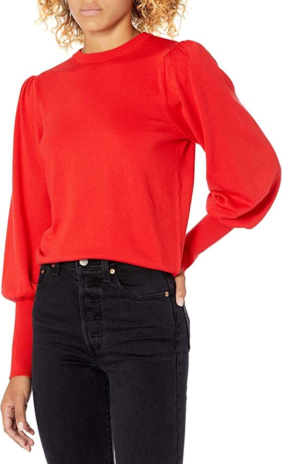 The Drop Women's Vivienne Padded Shoulder Balloon-Sleeve Crew-Neck Sweater | Amazon (US)