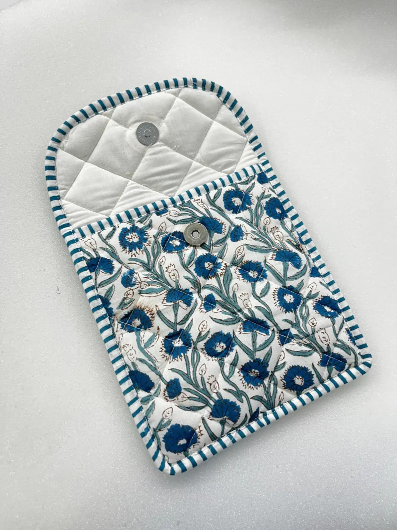 Handmade Quilted Kindle Sleeve Blue Floral Block Print Eco-Friendly | Etsy (Global)