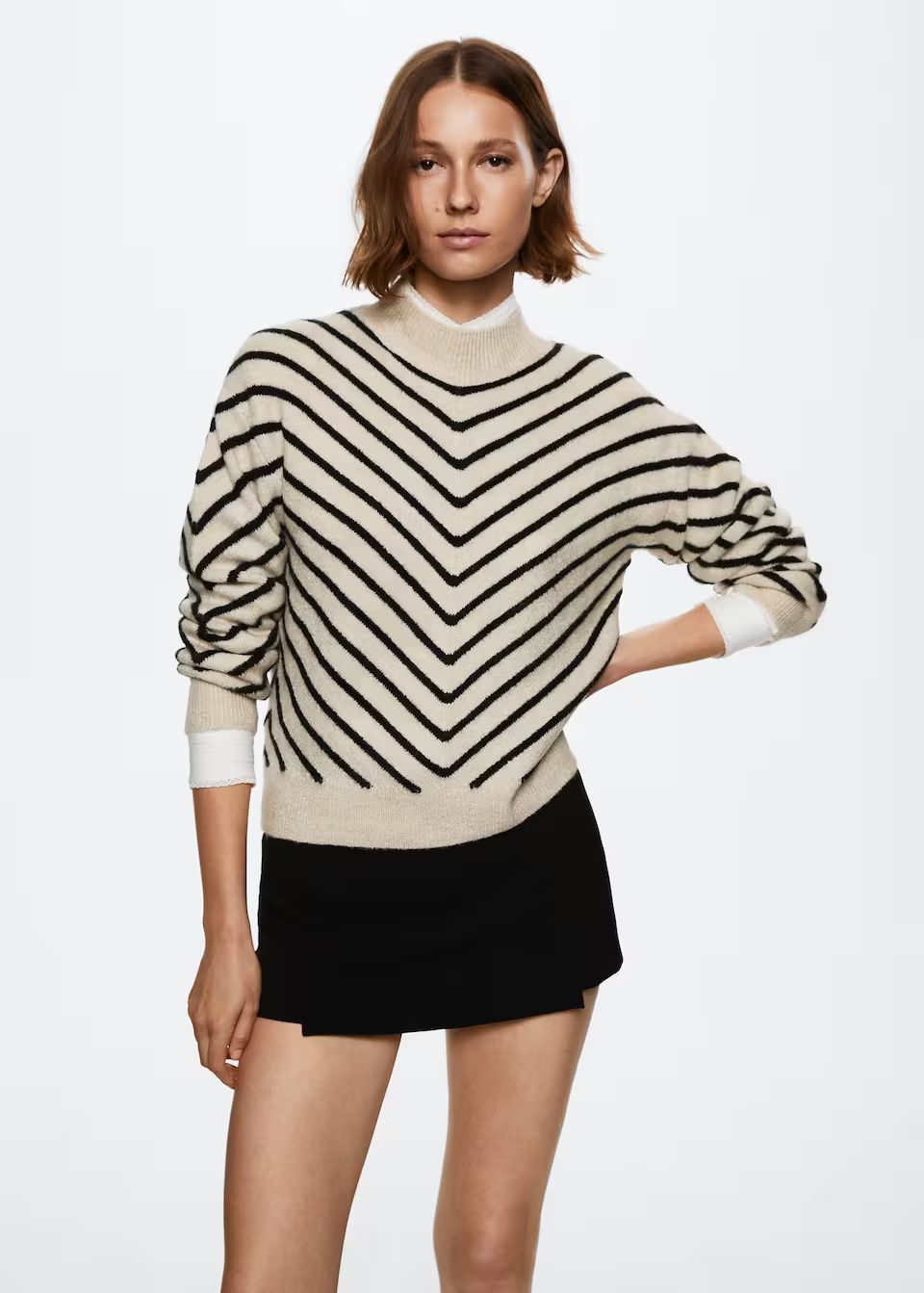 Striped printed sweater perkins collar -  Women | Mango United Kingdom | MANGO (UK)