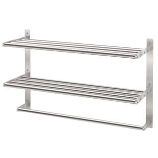 23.6 in. Wall Mounted 3-Tier Hotel Towel Rack in Brushed Nickel with Tower Bars and Towel Shelf for Bathroom | The Home Depot