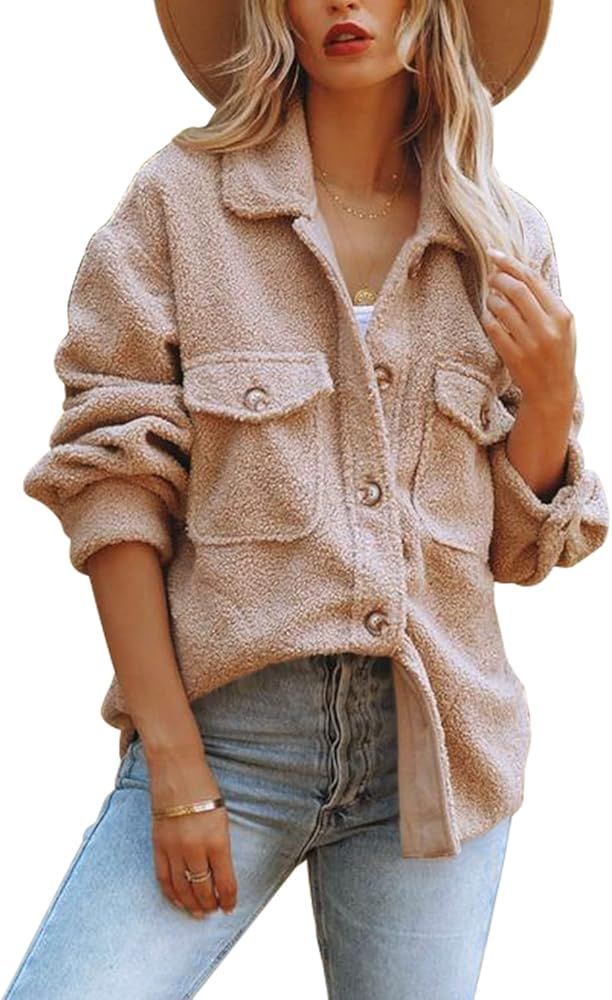 Nirovien Womens Oversized Fleece Jakcets Button Down Sherpa Shacket Fuzzy Coats Casual Warm Teddy... | Amazon (US)