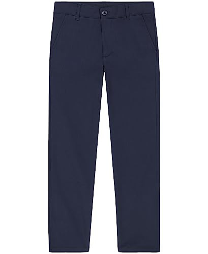Nautica Boys' School Uniform Twill Khaki Pants, Flat Front & Elasticized Waistband, Zipper Closure with Faux Buttons, Stretchy Fabric, Navy, 20 | Amazon (US)