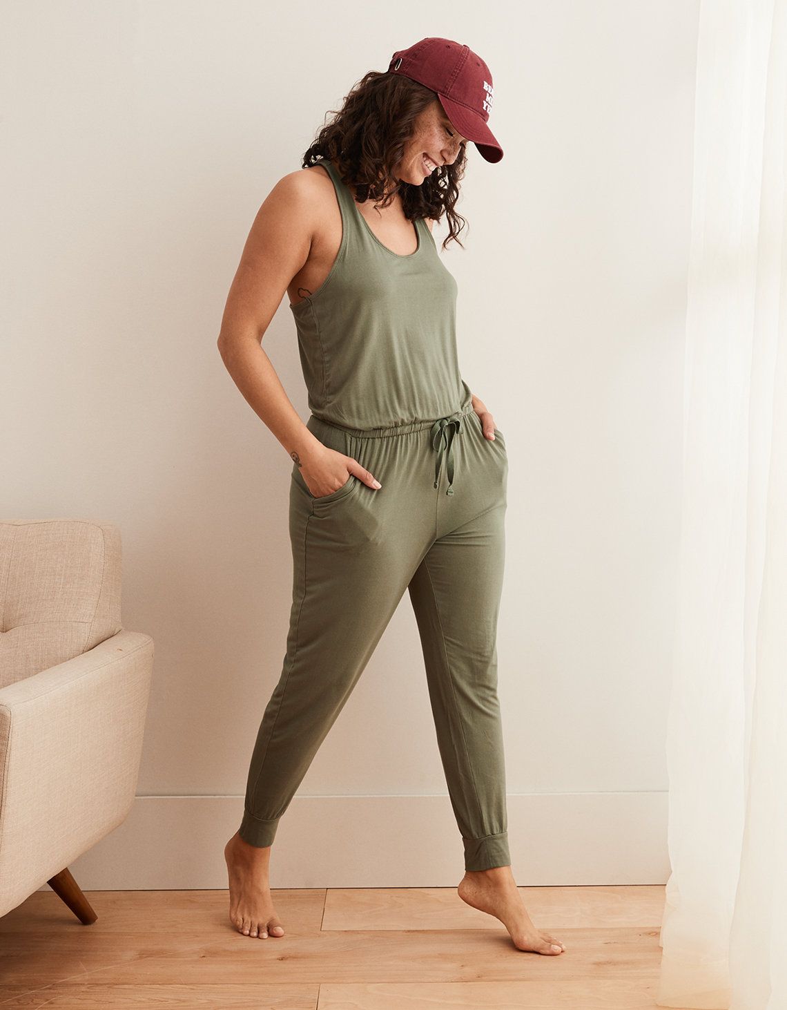 Aerie Track Jumpsuit, Olive Fun | American Eagle Outfitters (US & CA)
