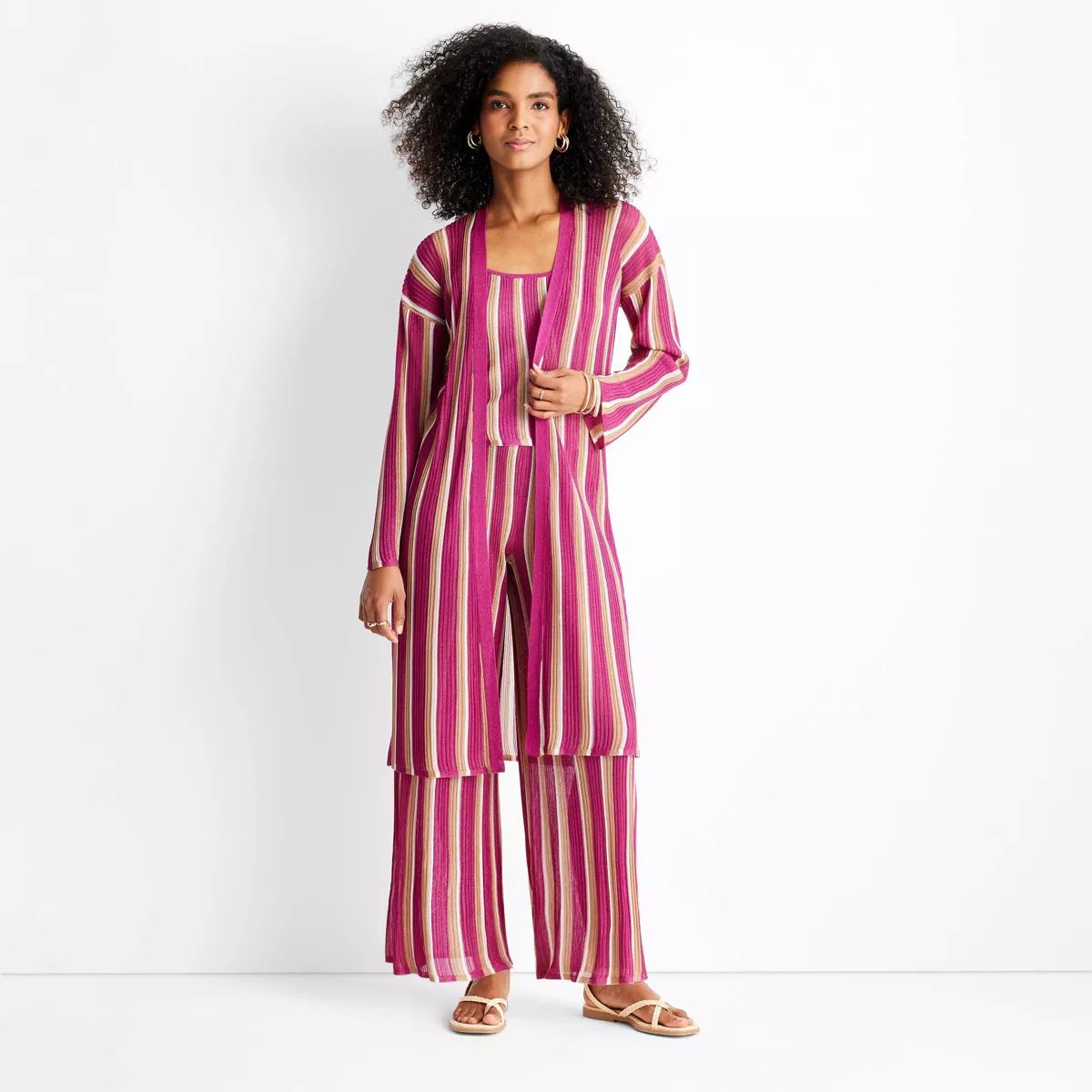 Women's Striped Open-Front Duster Cardigan - Future Collective™ with Jenny K. Lopez Pink 2X | Target