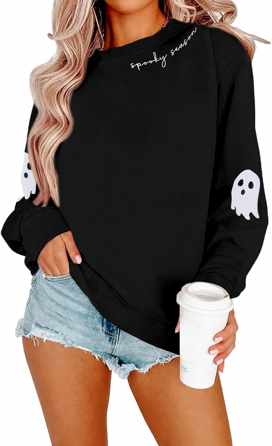 HEBBE Halloween Sweatshirt Women Spooky Season Sweatshirts Ghost Pullover | Amazon (US)