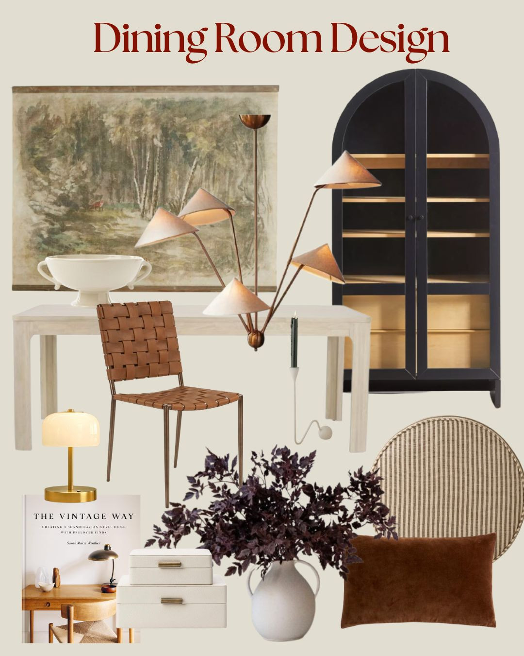 home decor, home design, dining room, dining chairs, dining table, arch cabinet, leather cahir, wall tapestry, wall art, mantis light, lighting, scented candle, candle holder, decorative boxes, vase, faux floral stem
 

 #LTKHome