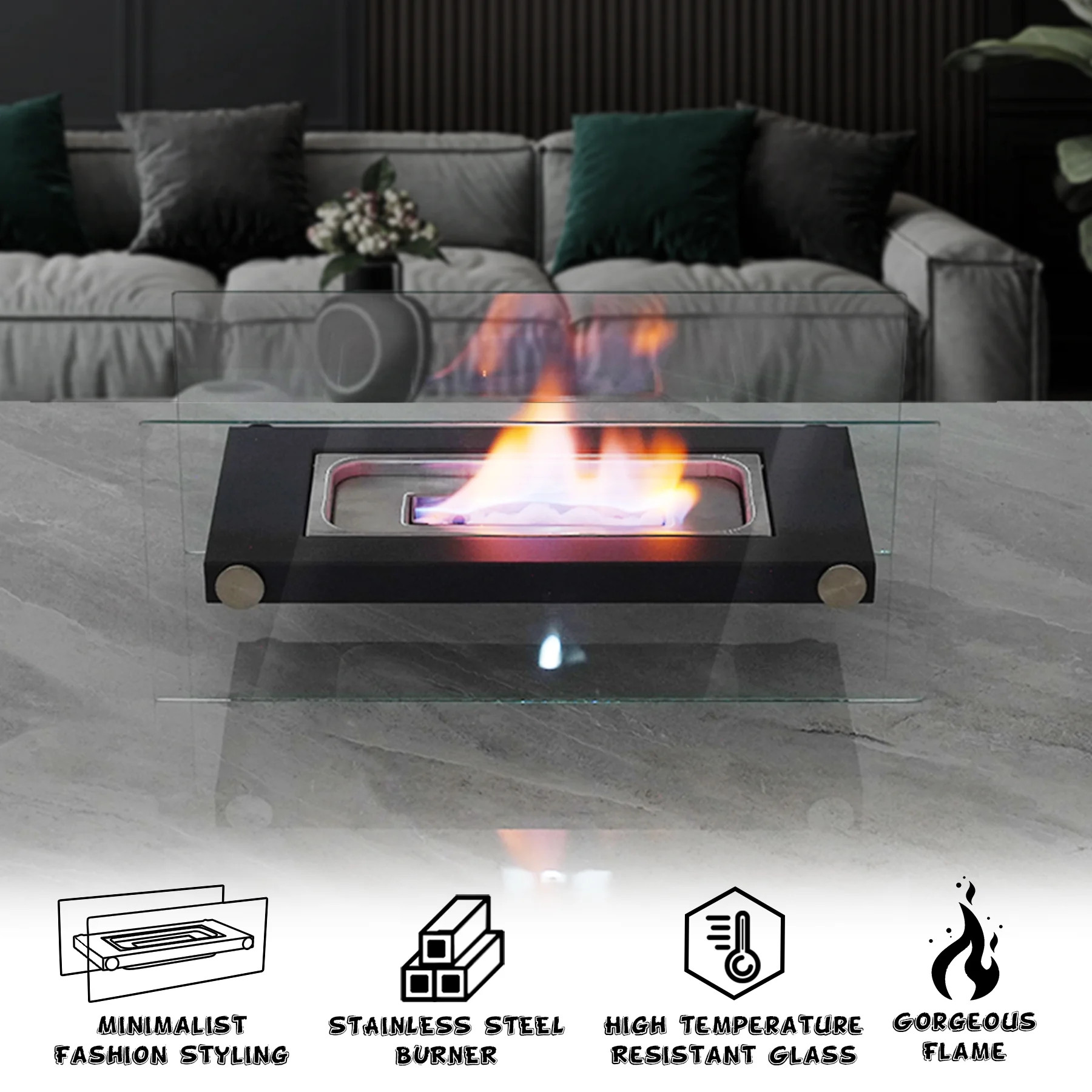 POKITU Tabletop Rectangle Fire Pits,Portable Smokeless Bio Ethanol Fireplace,Real Flame Smokeless... | Walmart (US)