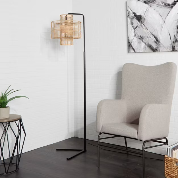 70" Cyndi Hangover Silverwood Floor Lamp (Includes LED Light Bulb) Black/Tan - Decor Therapy | Target